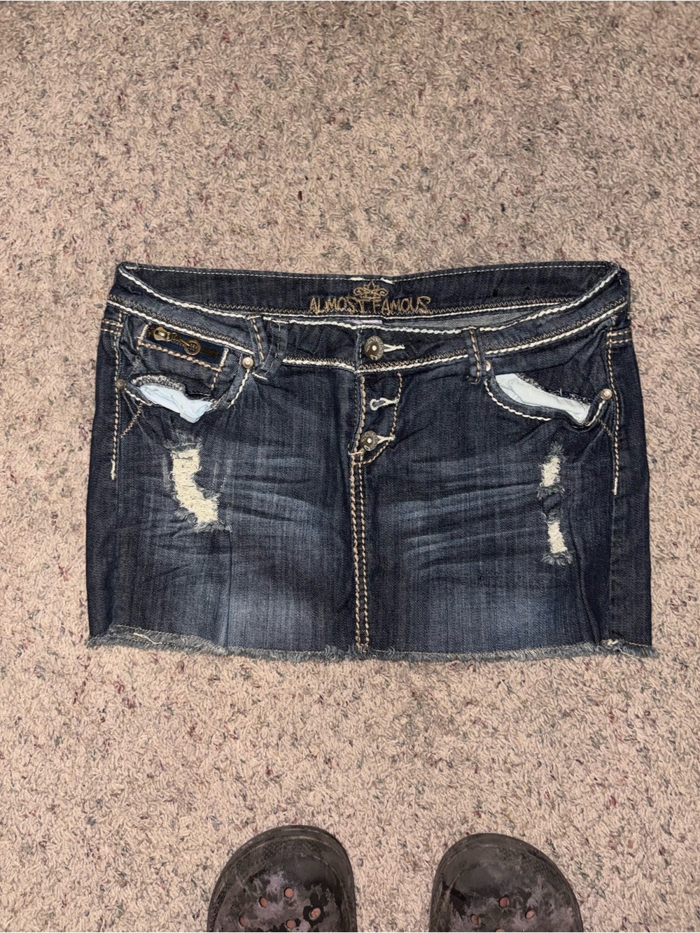 Vintage Y2K Women's Almost Famous Distressed Denim Skirt (Size 11)